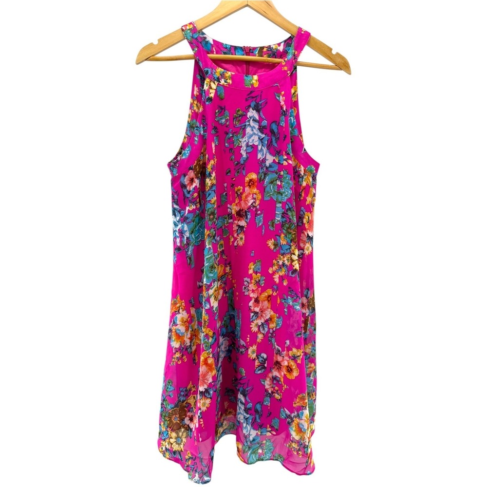 Betsey Johnson Pink Floral Halter Dress Sleeveless Size 8 Brunch Girly Guest